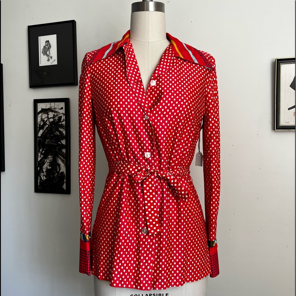 Vintage 70’s Red & White Polka Dot Shirt S/M